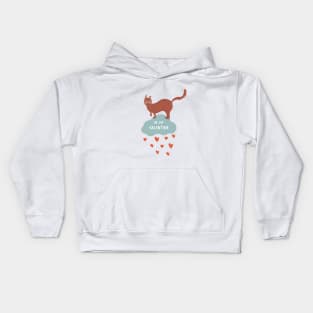 Cute romantic illustration with cat, hearts and declaration of love Kids Hoodie